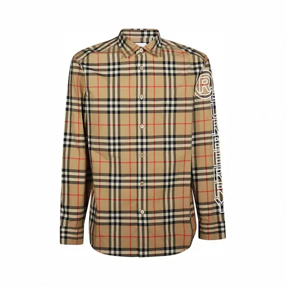 博百利/Burberry 徽标印花 Vintage 格纹棉府绸衬衫 (典藏米色) - 男士  80298781
