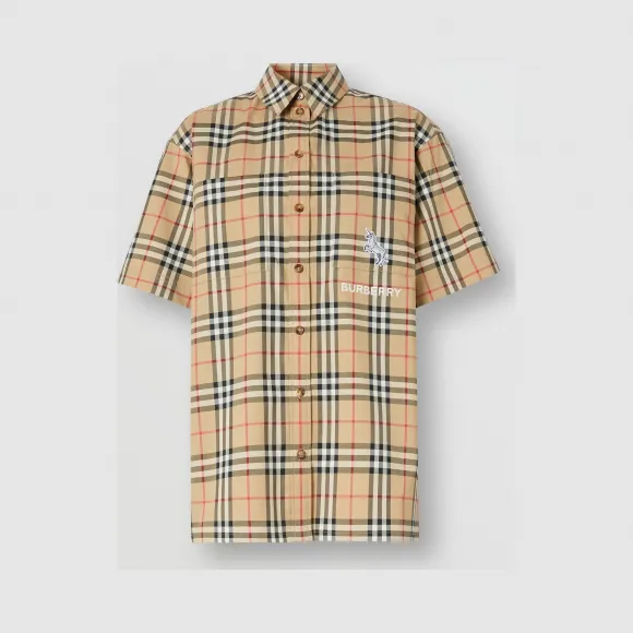 博百利/Burberry 女士 斑马嵌花复古格纹棉斜纹衬衫 80323931