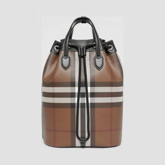 博百利/Burberry 男士 格纹印花皮革抽绳式双肩包  80358001