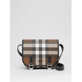 博百利/Burberry 格纹拼皮革信使包 (深桦木棕) - 男士 80365521