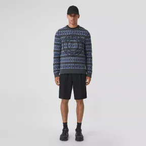 博百利/Burberry 徽标图案费尔岛花纹混纺羊绒衫 (浅蓝色) - 男士 80443161