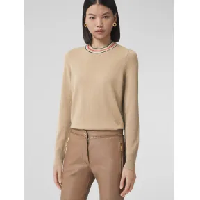 博百利/Burberry 条纹装饰羊绒衫 (驼色) - 女士 80484291