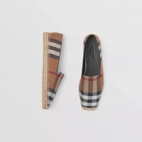 博百利/Burberry 格纹棉质麻编鞋 (桦木棕) - 女士 80504561