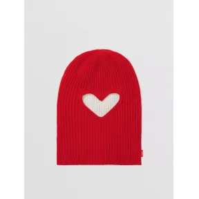 博百利/Burberry 双面两用镂空细节罗纹针织羊毛毛线帽 (亮红色 / 白色) 80517611