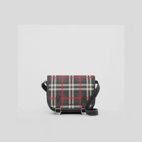 博百利/Burberry 模糊格纹拼皮革信使包 (炭灰色) 80565471