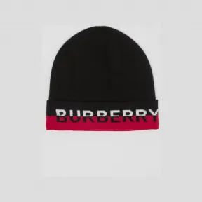 博百利/Burberry 徽标嵌花羊绒混纺毛线帽 (黑色 / 红色 / 白色) 80683461