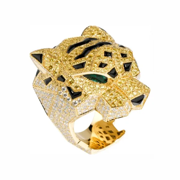 卡地亚/Cartier H4230600动物与植物系列戒指 18K黄金 - 黄金 祖母绿 缟玛瑙 黄色钻石 钻石