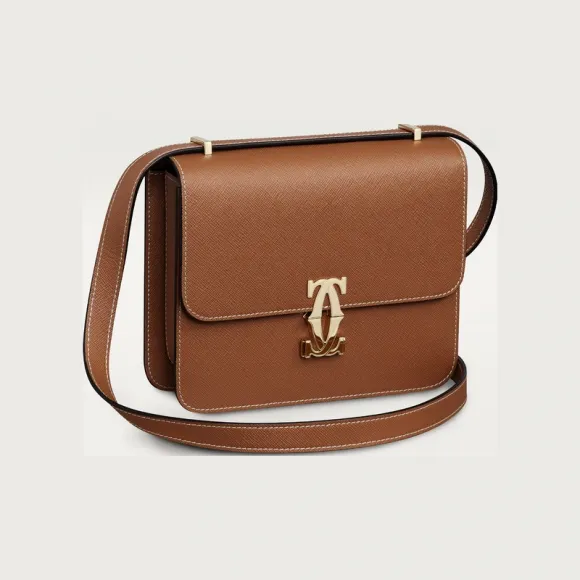 卡地亚/Cartier L1002566 - C de Cartier肩背包 迷你款 淡褐色 小牛皮 - 焦糖色纹理小牛皮 镀金饰面