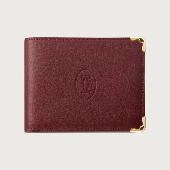 卡地亚/Cartier L3001368 - Must de Cartier硬币/钞票/信用卡皮夹 酒红色 小牛皮 - 酒红色小牛皮 金色饰面