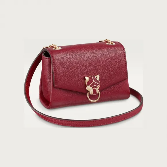 卡地亚/Cartier L3002066 Panthère de Cartier猎豹系列小皮具 链条手袋 酒红色 酒红色小牛皮 金色饰面 