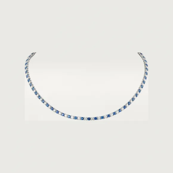 卡地亚/Cartier N7424235 - 经典钻石链系列项链 镶嵌圆形明亮式切割蓝宝石和钻石 18K白金 - 白金 钻石 蓝宝石