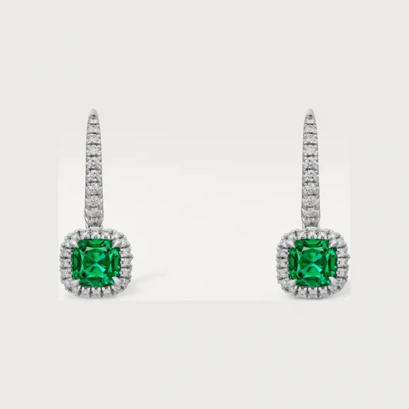 卡地亚/Cartier N8515204 - Cartier Destinée垂坠式耳环 镶嵌2颗枕形切割祖母绿 铺镶钻石  18K白金 - 白金 祖母绿 钻石