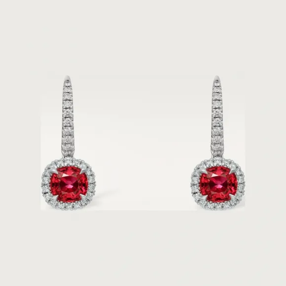 卡地亚/Cartier N8515207 - Cartier Destinée垂坠式耳环 镶嵌2颗枕形切割红宝石 铺镶钻石 18K白金 - 白金 红宝石 钻石