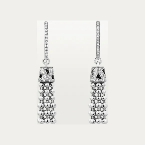 卡地亚/Cartier N8515227 - Panthère de Cartier卡地亚猎豹耳环 半铺镶钻石 18K白金 - 白金 缟玛瑙 钻石