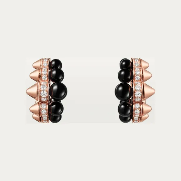 卡地亚/Cartier N8515235 - Clash de Cartier圈形耳环 缟玛瑙 超大号款 镶嵌钻石 18K玫瑰金 - 玫瑰金 缟玛瑙 钻石