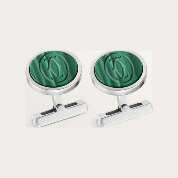 卡地亚/Cartier OG000708 袖扣 纯银 孔雀石 镀钯饰面 