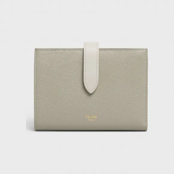 思琳/Celine 女士 双色粒面小牛皮中号肩带钱包 - GREEN CLAY / 白色 10B643BRU.31GW