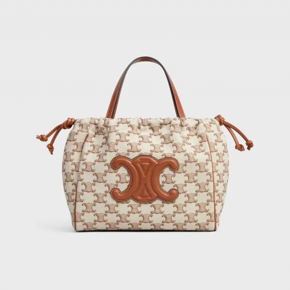 思琳/Celine CABAS TRIOMPHE小号标志印花织物和牛皮革抽绳包 111012FRI.01BC