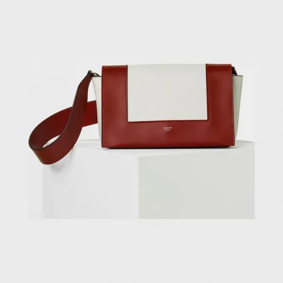 思琳/Celine  Frame中号焦红色和白色光滑小牛皮肩背包 180263AQO.27BD