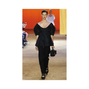 思琳/Celine  黑色人造丝和真丝混纺帆布直管裤 21P316928.38NO