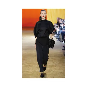 思琳/Celine  黑色不规则真丝帆布直管裤 21P316937.38NO