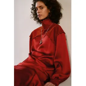 思琳/Celine  辣椒粉真丝缎高领连衣裙 26V132726.22PK