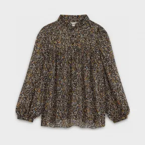 思琳/Celine 女士 花卉印花真丝卢勒克斯织物条纹立领束腰短衫 2B108850E.38NY