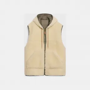 思琳/Celine 毛圈羊毛革连帽马甲 2EA73351O.01EM.34