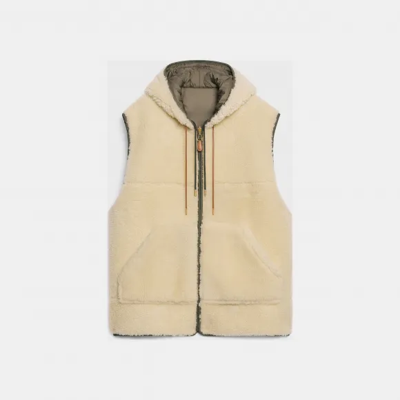 思琳/Celine 毛圈羊毛革连帽马甲 2EA73351O.01EM.34