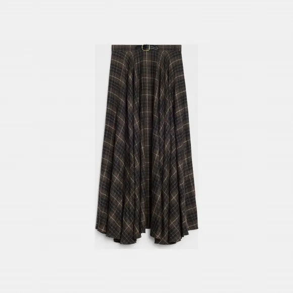 思琳/Celine 女士 90年代风格格纹法兰绒中长裙 - 黑色 / 棕色 / 粉笔色 2J388344P.38MD