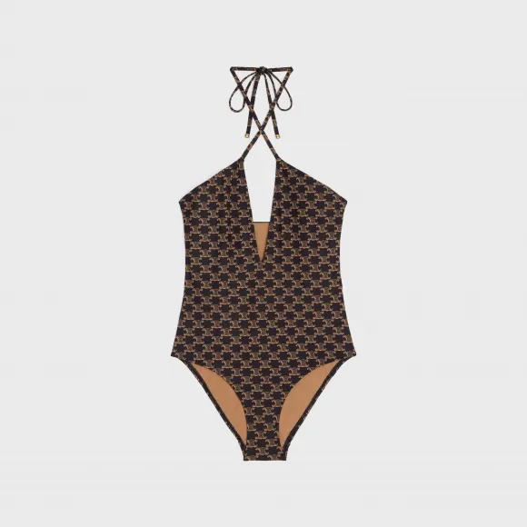 思琳/Celine 女士 交织字母哑光平纹针织泳衣 2Z306939T.17BR.34