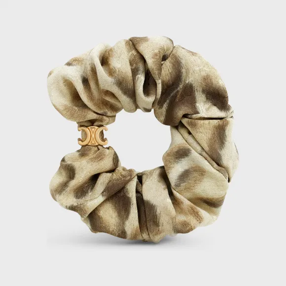 思琳/Celine SCRUNCHY豹纹桑蚕丝和金色饰面黄铜发圈 460ZD2SIB.02EG
