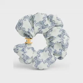 思琳/Celine 女士 金色黄铜及白色与海蓝色真丝Scrunchy Celine Triomphe约依印花布手链发圈 - 金色 / 海蓝色 46Z242SIB.07GN