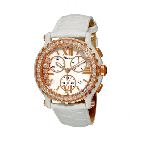 萧邦/Chopard Happy Diamonds系列 石英机芯 18k玫瑰金-陶瓷镶钻 女表 288515-9002