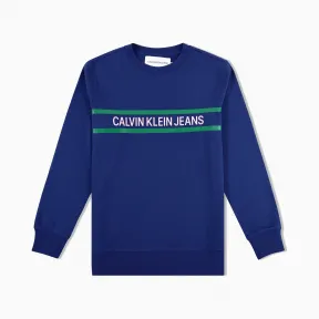卡尔文·克莱恩/Calvin Klein 男士纯棉撞色条纹Logo长袖卫衣 J313552-牛仔休闲系列