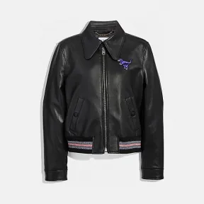 蔻驰/Coach 真皮VARSITY外套 33189 BLK