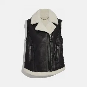 蔻驰/Coach 羊毛皮摩托背心 38466 BLK