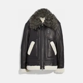 蔻驰/Coach 大尺寸羊毛皮飞行夹克 43004 BLK