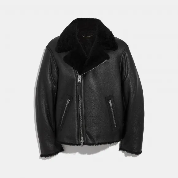 蔻驰/Coach 羊毛皮机车外套 59579 BKBK