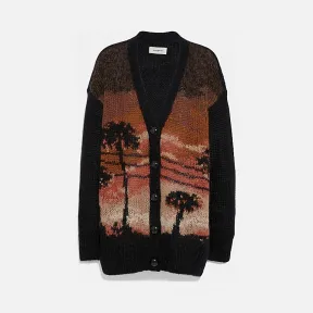 蔻驰/Coach 棕榈树嵌花开襟毛衣 66524 BRN