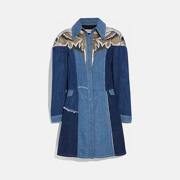 蔻驰/Coach  改造型丹宁皮革拼缀连衣裙 72573_BLU_0