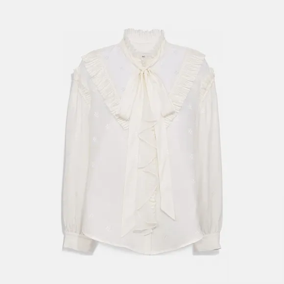 蔻驰/Coach 荷叶边方形经典标志提花长袖PRAIRIE上衣 75826 CRM