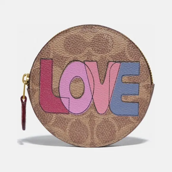 蔻驰/Coach  女士 经典标志帆布爱心印花圆形零钱包 89553-B4PEE