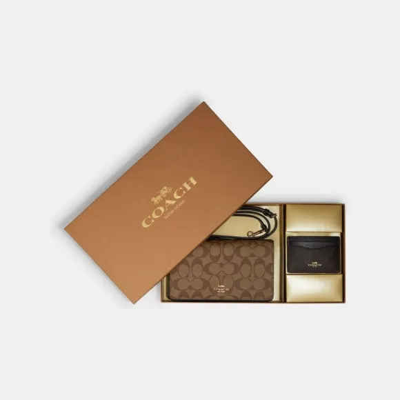 蔻驰/Coach 盒装 Anna 折叠式手拿包斜挎包和卡包套装 C7354-IMNOX