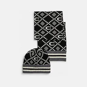 蔻驰/Coach 混合黑色 提花帽和围巾套装 C7671-BLC-ONE