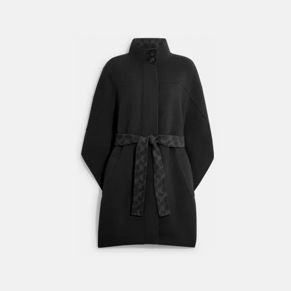 蔻驰/Coach 双面羊毛斗篷 CA489-BLK-M-L