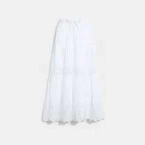 蔻驰/Coach 白色 棉 英格兰刺绣长款半身裙 CA689-WHT