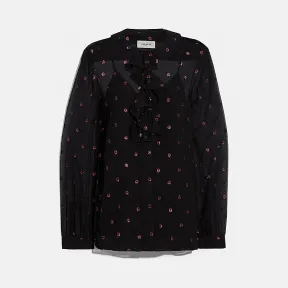 蔻驰/Coach 金银丝波点荷叶边领衬衫 88416_M84