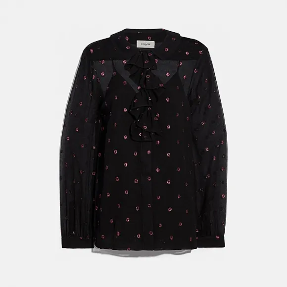 蔻驰/Coach 金银丝波点荷叶边领衬衫 88416_M84