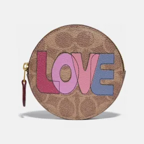 蔻驰/Coach  经典标志帆布爱心印花圆形零钱包 89553_B4PEE